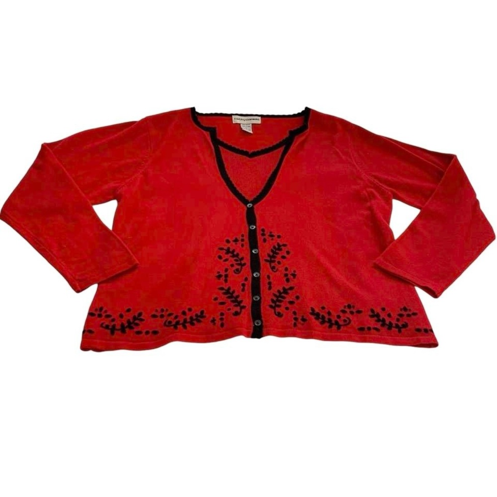 Vintage Cathy Daniels Red & Black Cardigan